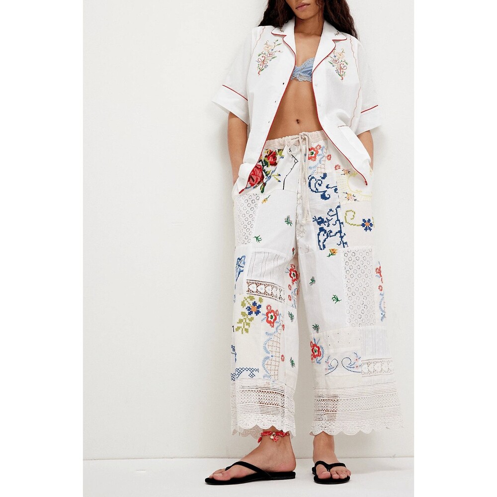 Free People Wallflower Pull-On Pants Embroidered Patchwork L Imperfection - Picture 4 of 7